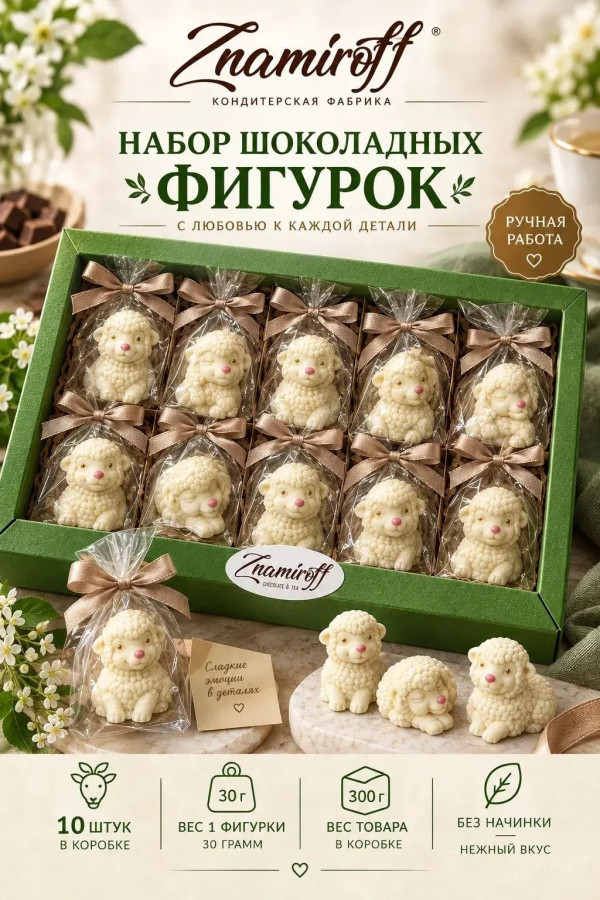 №1 Фигурный шоколад Овечки из белого шоколада(10шт по 30г) в Боре