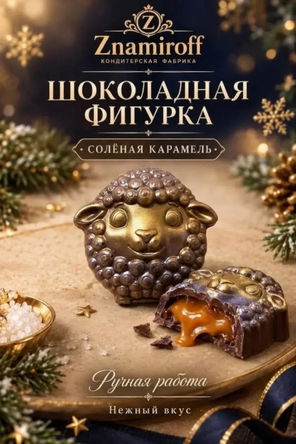 №1 Шоколад фигурный "Овечка-мордашка" молочный шоколад с начинкой солёная карамель(блок 5шт по 70г) в Боре