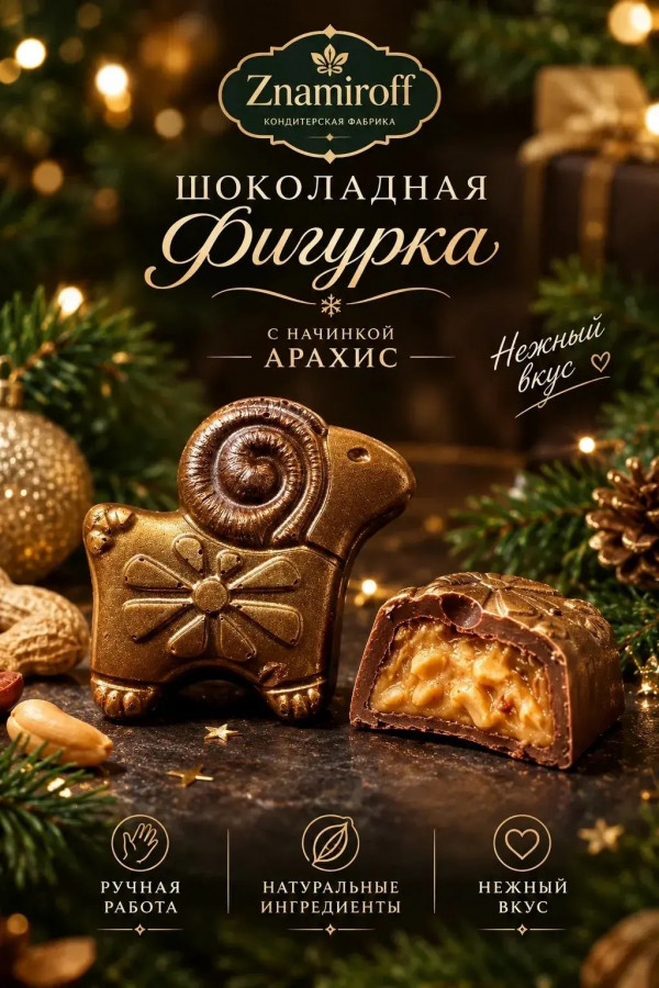 №1 Шоколад фигурный "Баран-таран" молочный шоколад с арахисовой начинкой (блок 5шт по 70г) в Боре